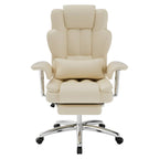 Beige massage chair with chrome base on a white background