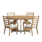 Dining area with wooden table and chairs in a kitchen setting